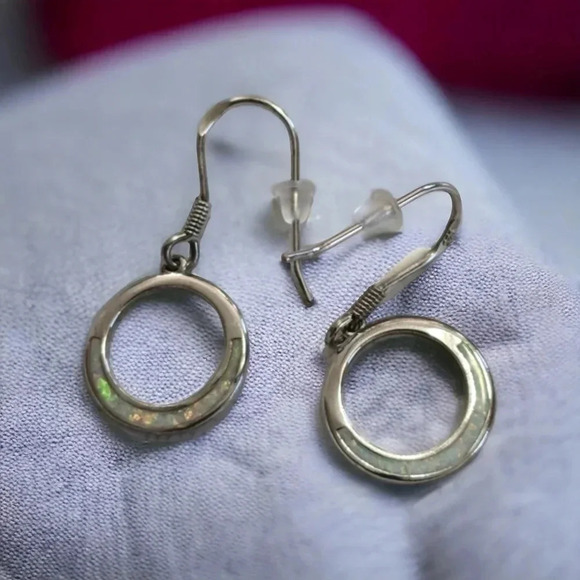 Sterling Silver Iridescent Round Earrings - Picture 2 of 2